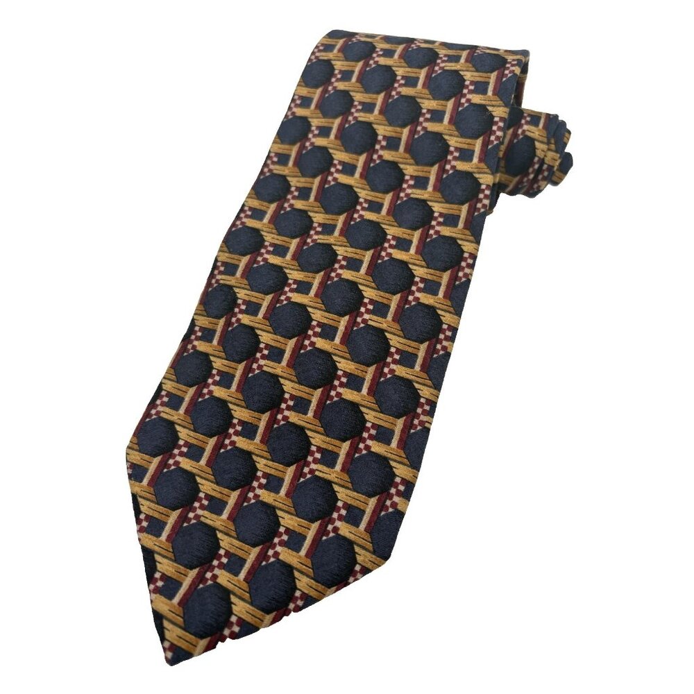 ERMENEGILDO ZEGNA Men's 100% Silk Necktie ITALY Luxury Geometric Black Brown GUC